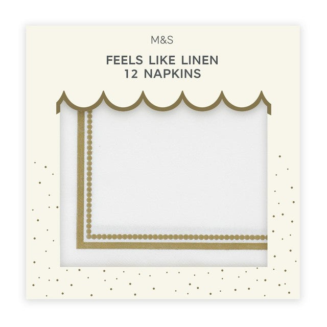 M&S White & Gold Feels Like Linen Napkins 12 pack, imported from the UK
