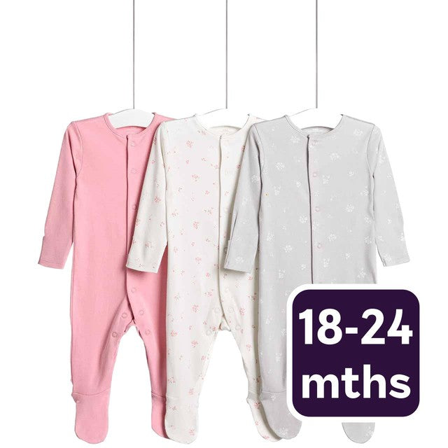 M&S Floral Popper Footed Sleepsuits 18-24 Months, imported from the UK