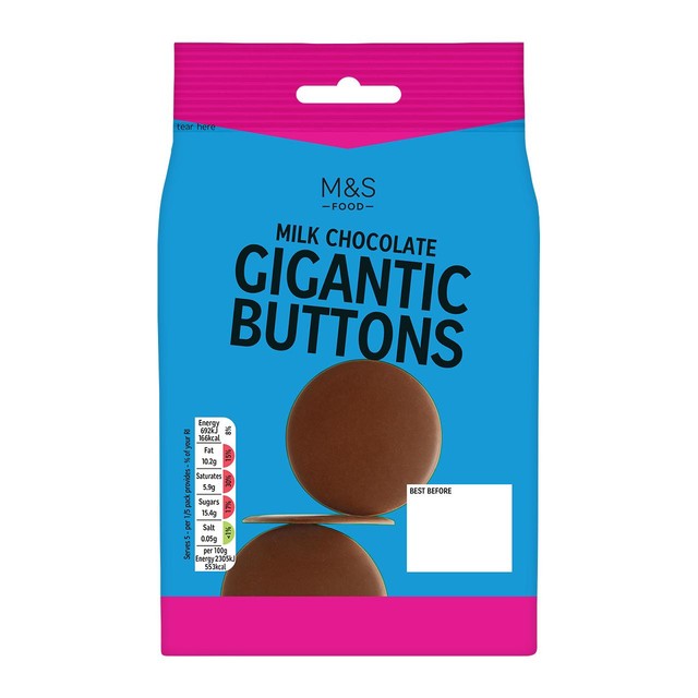 M&S milk chocolate gigantic buttons 150g, imported from the UK