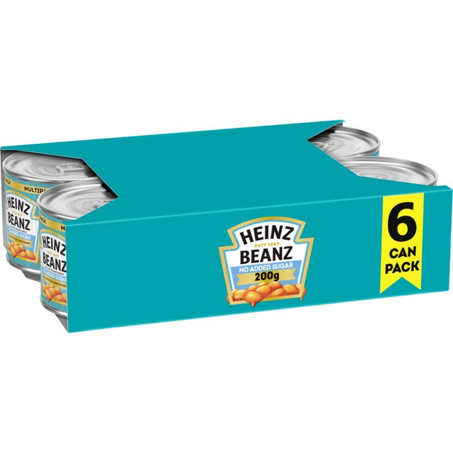 Heinz baked beans no added sugar 6x200g cans, UK version