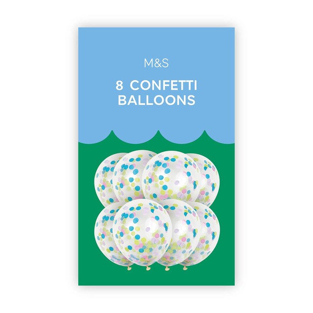M&S Rainbow Confetti Balloons 8 Pack, imported from the UK