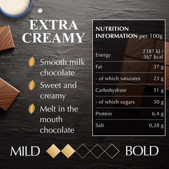 Lindt extra creamy milk chocolate bar 100g, UK version
