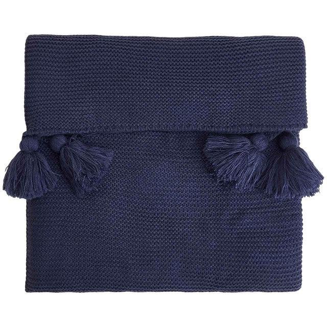 M&S knitted tassel throw navy, imported from the UK