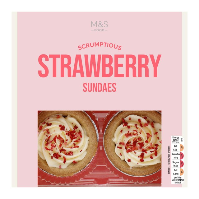M&S Strawberry & Cream Sundaes 4 x 47g, imported from the UK
