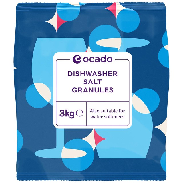 Ocado dishwasher salt granules 3kg, imported from the UK