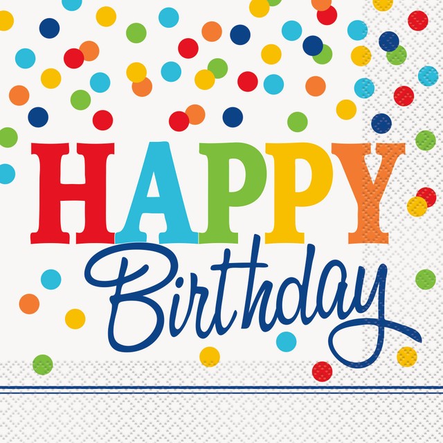 Unique Party rainbow polka dot happy birthday napkins 16 pack, UK version