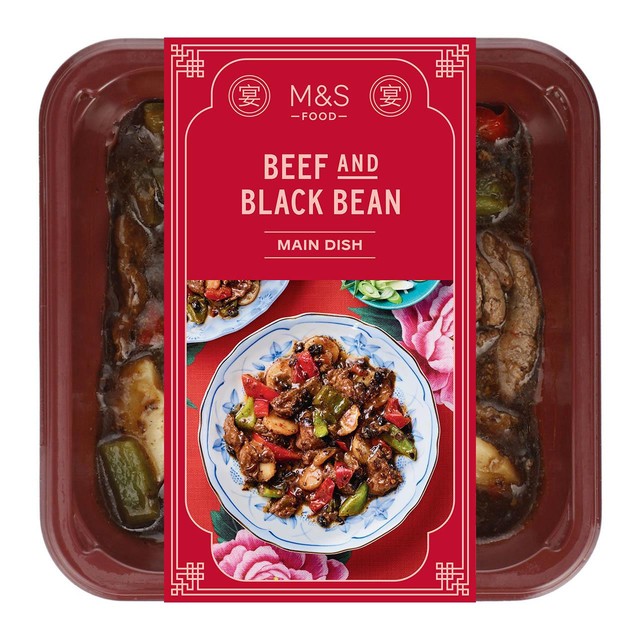 M&S beef black bean ready meal 350g, imported from the UK