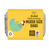 M&S free range mixed size eggs 6 pack, imported from the UK