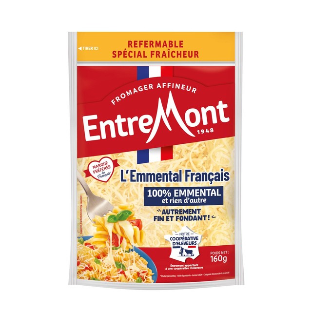 Entremont grated French emmental cheese - British product