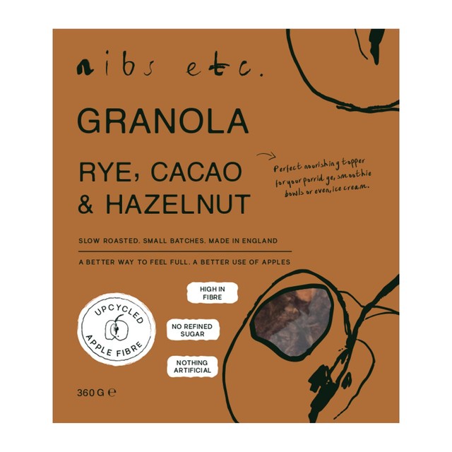 nibs etc. Rye Hazelnut Cacao Granola 360g, imported from the UK