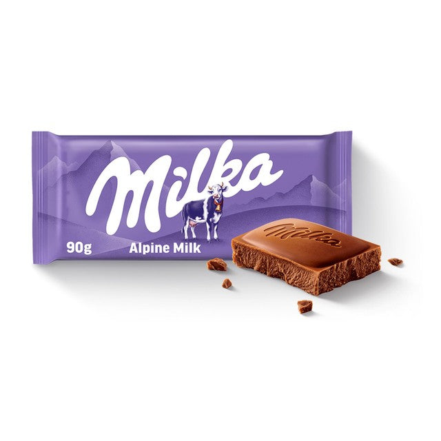 Milka Alpine Milk Chocolate Bar 90g, imported from the UK