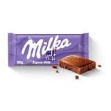 Milka Alpine Milk Chocolate Bar 90g, imported from the UK