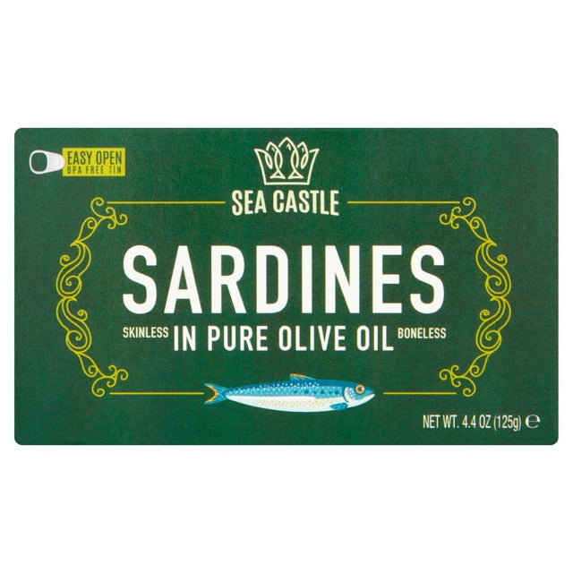 Sea Castle skinless and boneless sardines in olive oil 125g (British brand)