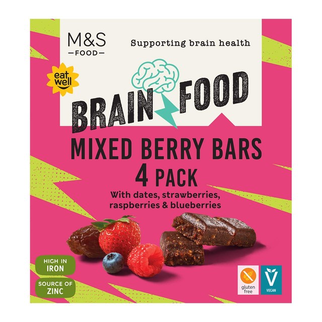 M&S Mixed Berry Bars 4 x 35g, imported from the UK