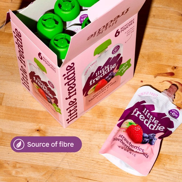 Little Freddie organic strawberries, blueberries and oats baby food pouch 6 x 100g, UK version