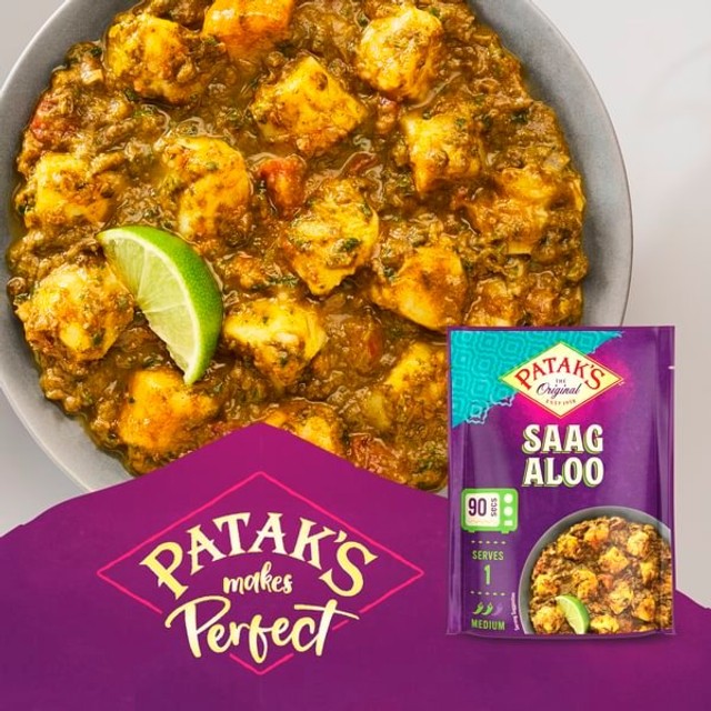 Patak's Sag Aloo spinach and potato curry, imported from the UK