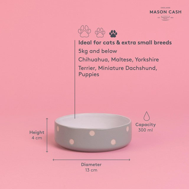 Mason Cash Polka Dot Sage pet bowl 13cm, imported from the UK