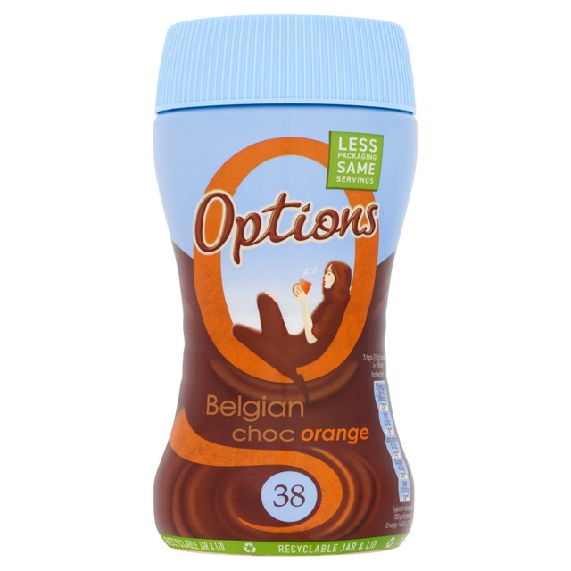Options orange hot chocolate drink 220g, imported from the UK