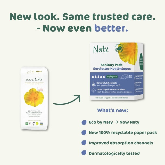 Naty night sanitary pads 10 pack, imported from the UK