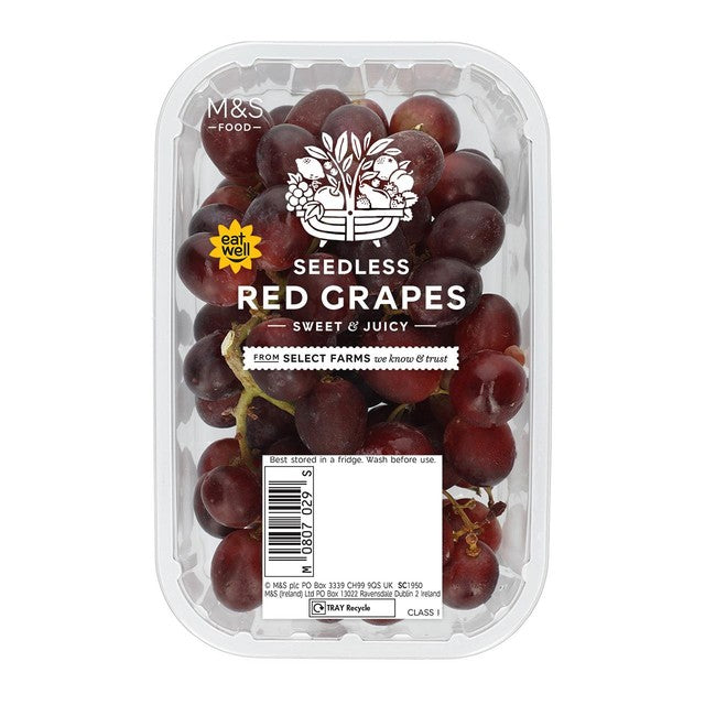 M&S seedless red grapes 500g, imported from the UK