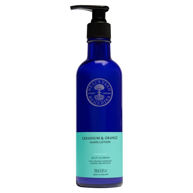 Neal's Yard geranium and orange hand lotion 200ml, imported from the UK