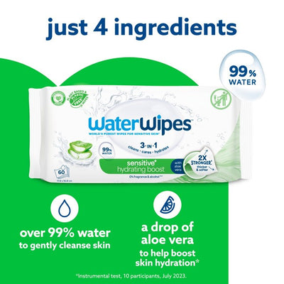 مناديل مبللة لتنظيف وترطيب بشرة الأطفال WaterWipes 60 منديلًا