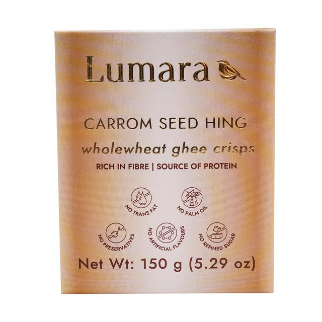 Lumara wholewheat ghee crisps Carrom seed hing 150g, UK version