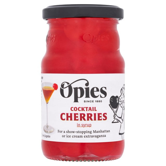 Opies cocktail cherries maraschino 225g, imported from the UK