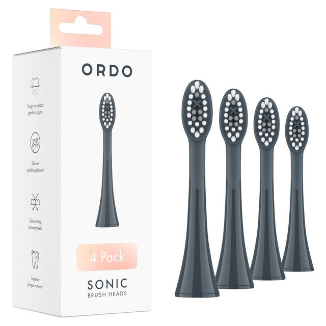Ordo sonic toothbrush heads Charcoal Grey 4 pack, imported from the UK