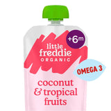 Little Freddie organic baby food pouch with coconut and tropical fruits 90g, UK version