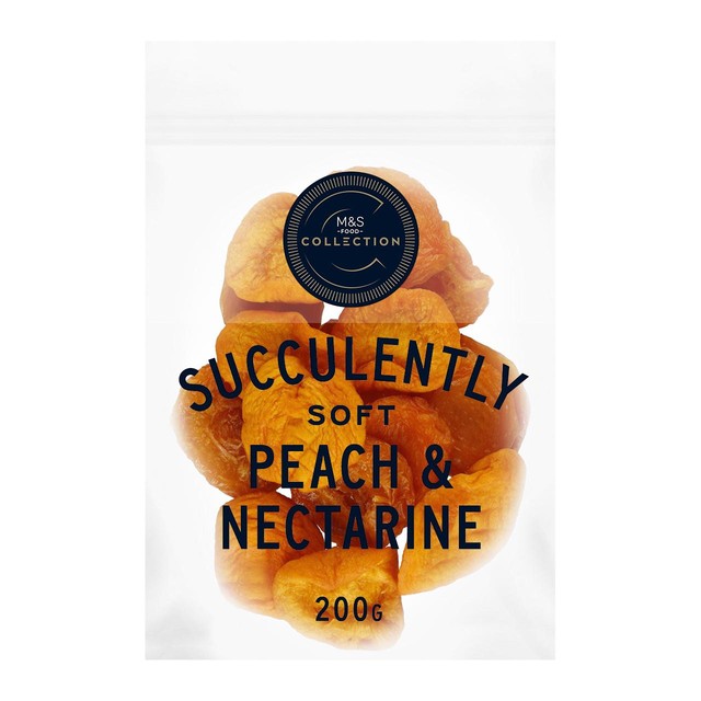 M&S soft dried peach and nectarine halves 200g, imported from the UK