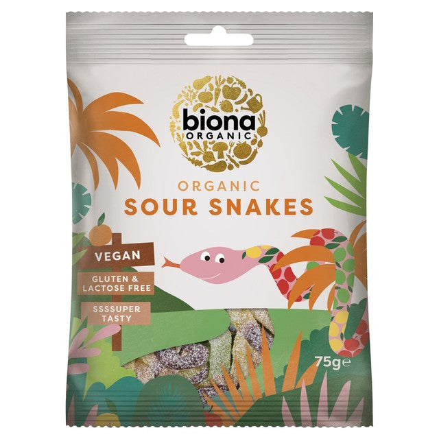 Biona Organic Sour Snakes fruit flavour 75g - British product