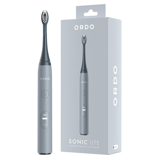 Brosse à dents électrique Ordo couleur pierre, importée du Royaume-Uni.