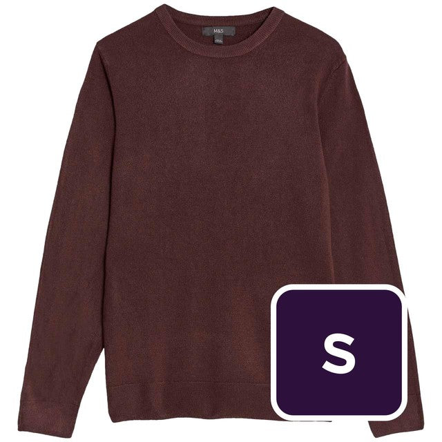 M&S men's cashmilon crew neck jumper Burgundy S, imported from the UK