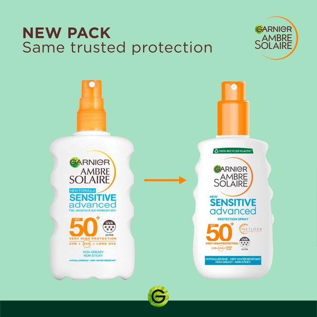Garnier Ambre Solaire SPF50+ sensitive sun cream spray - British product