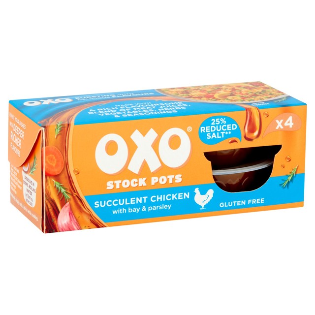 Oxo Reduced Salt Chicken Stock Pots 4x20g, imported from the UK