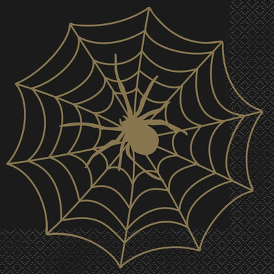 M&S Unique Party Black & Gold Spider Web Halloween Paper Napkins Pack of 16- Buy online at McGrocer