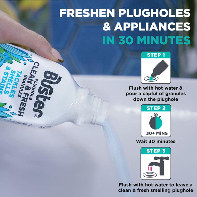 Buster plughole sanitiser foaming granules 300g - British product