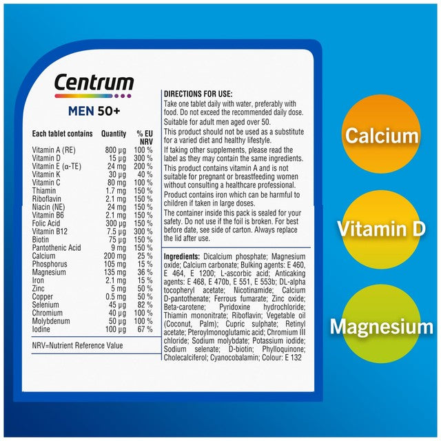 Centrum Men 50+ multivitamin tablets 30s - British product