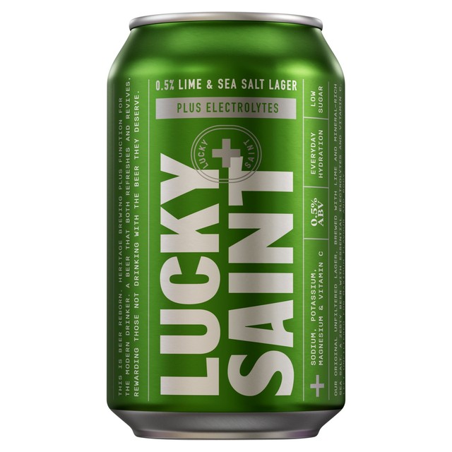 Lucky Saint alcohol-free lime sea salt lager can - British product
