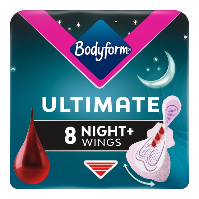 Bodyform Ultimate Ultra Night sanitary towels 8 per pack - British product