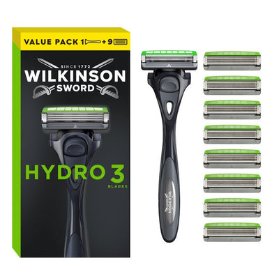Wilkinson Sword Hydro 3 hudbeskyttende herrebarberhøvel med 9 blader