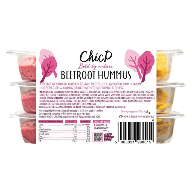 ChicP beetroot and horseradish hummus snack pack 153g - British product