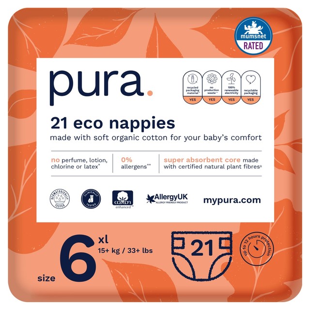 Pura eco nappies Size 6 15kg+ (British brand)