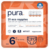 Pura eco nappies Size 6 15kg+ (British brand)