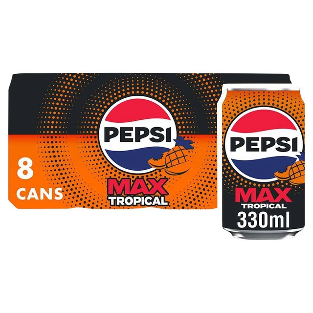 Pepsi Max Tropical soft drink 8 pack (British brand)