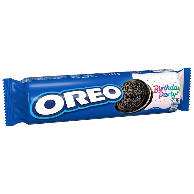 Oreo Birthday Party Sandwich Biscuits 154g, imported from the UK