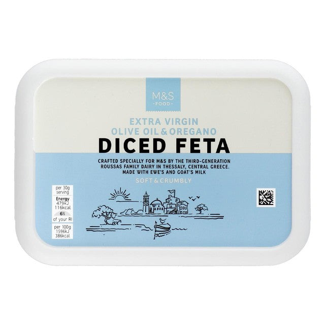 M&S Diced Feta with Oregano 150g, imported from the UK