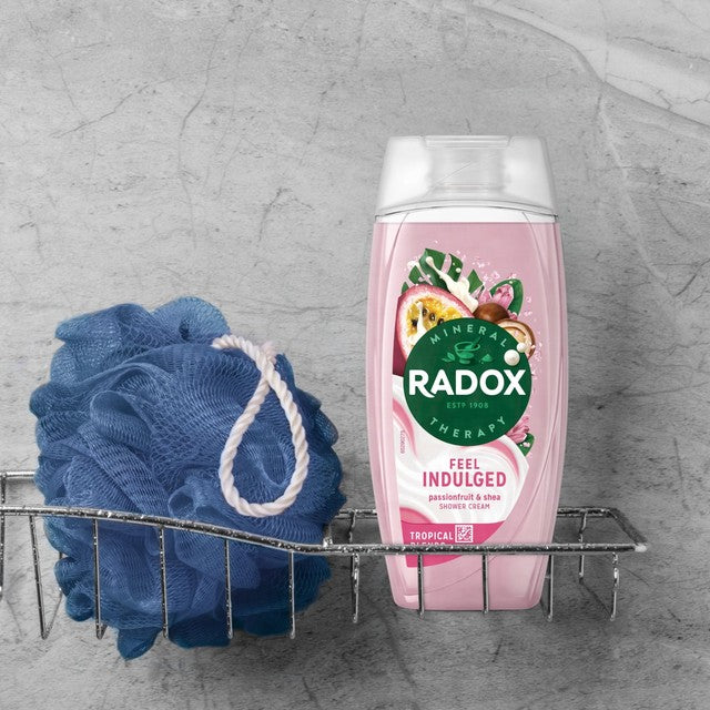 Radox Feel Indulged shower gel passionfruit shea, imported from the UK