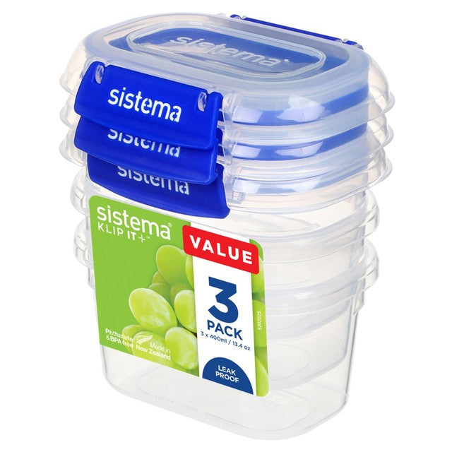 Sistema Klip It Plus food storage containers 3 pack 400ml (British brand)